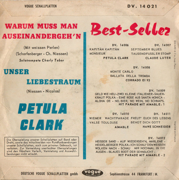 Petula Clark : Warum Muss Man Auseinandergeh'n (Mit Weissen Perlen) (7", Single)