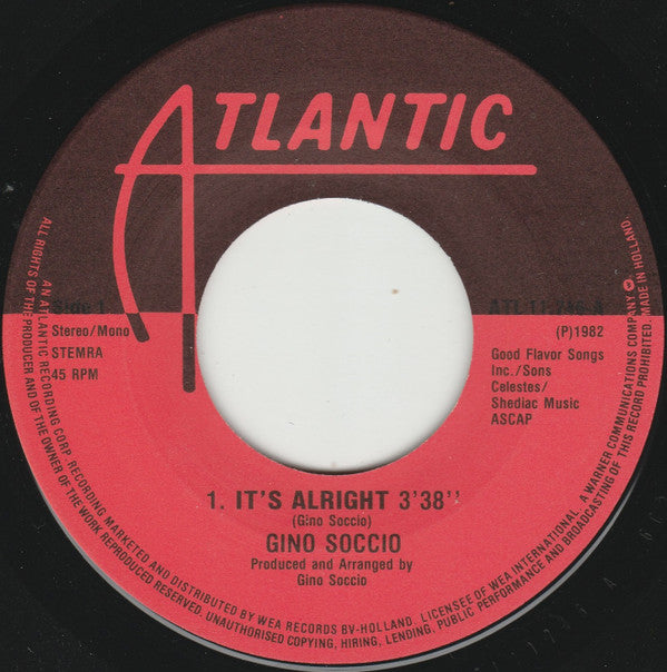 Gino Soccio : It's Alright (7", Single)