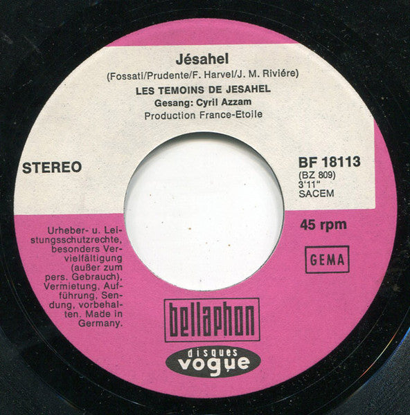 Les Témoins De Jésahel : Jesahel (7", Single)