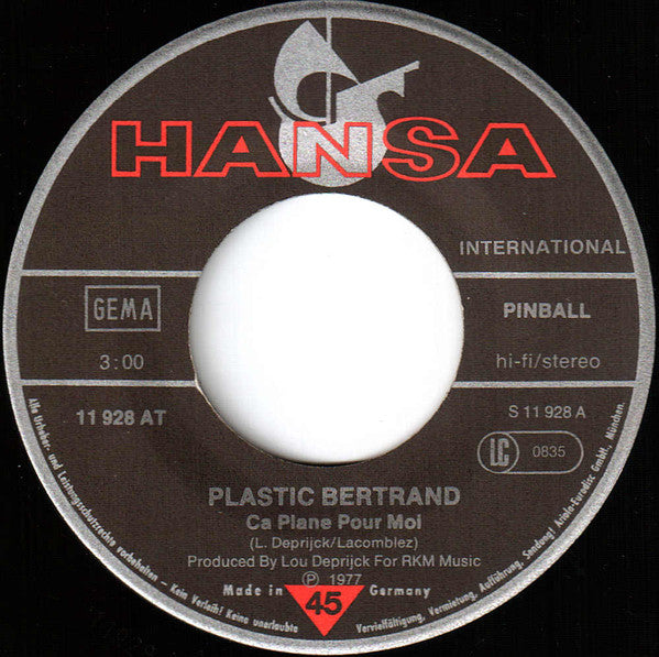 Plastic Bertrand : Ça Plane Pour Moi / Pogo Pogo (7", Single, Pub)