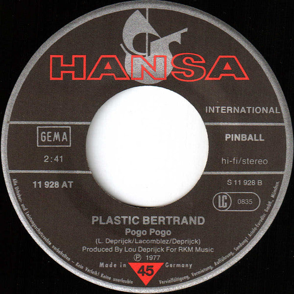 Plastic Bertrand : Ça Plane Pour Moi / Pogo Pogo (7", Single, Pub)
