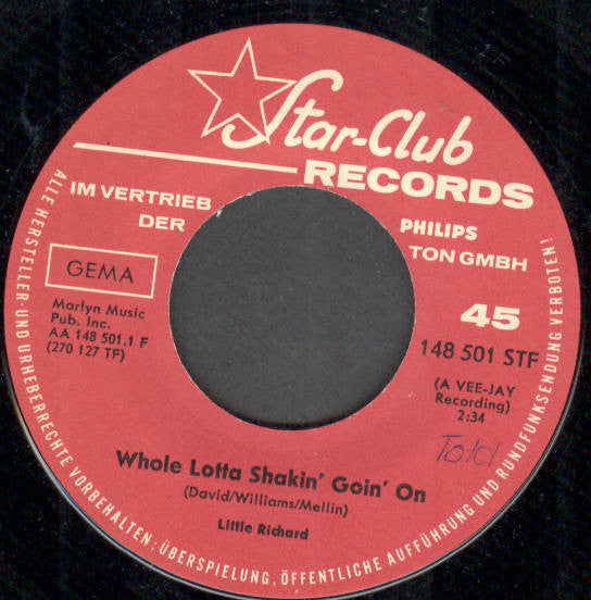 Little Richard : Whole Lotta Shakin' Goin' On / Goodnight Irene (7", Single)