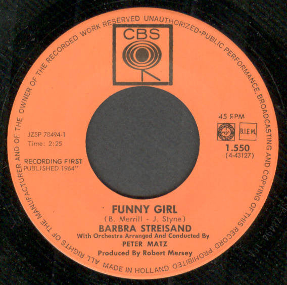 Barbra Streisand : Funny Girl / Absent Minded Me (7", Single)