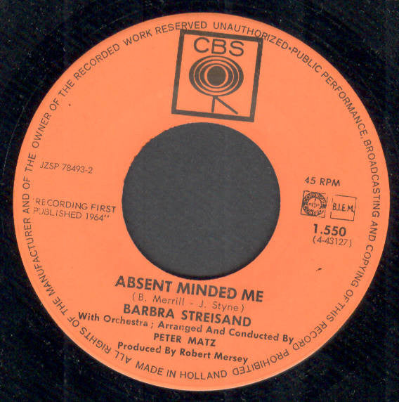 Barbra Streisand : Funny Girl / Absent Minded Me (7", Single)