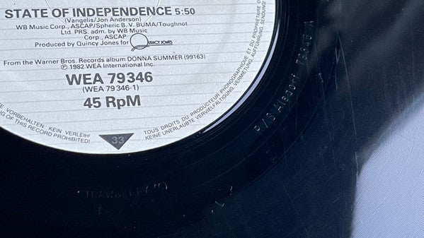 Donna Summer : State Of Independence (Long Version) (12", Ltd, RP)