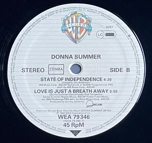Donna Summer : State Of Independence (Long Version) (12", Ltd, RP)