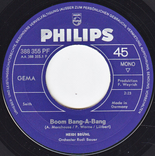 Heidi Brühl : Boom Bang-A-Bang / Der Himmel Weint Freudentränen (7", Single, Mono)