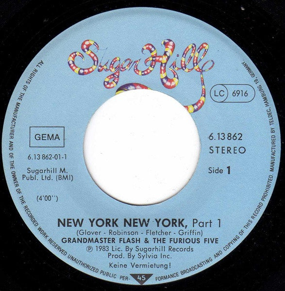 Grandmaster Flash And The Furious Five* : New York New York (7", Single)