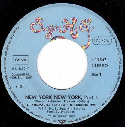 Grandmaster Flash And The Furious Five* : New York New York (7", Single)