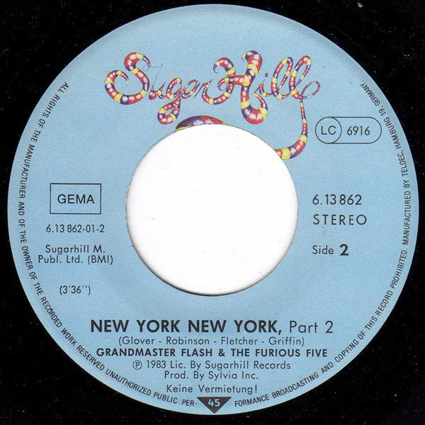 Grandmaster Flash & The Furious Five : New York New York (7", Single)