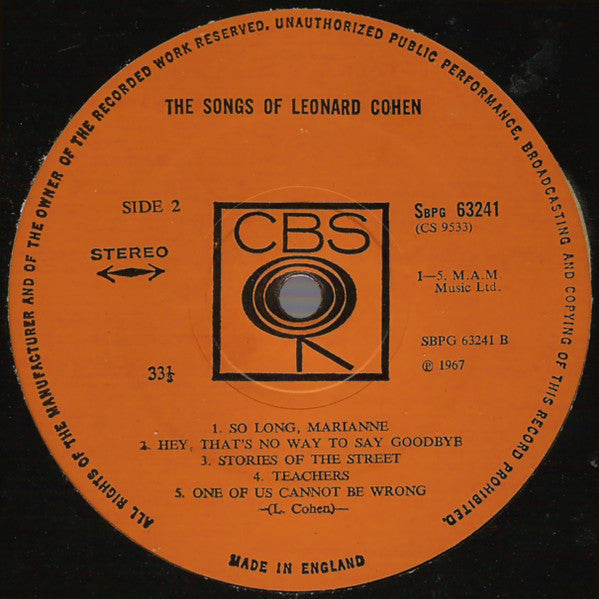 Leonard Cohen : Songs Of Leonard Cohen (LP, Album, RE, RP)
