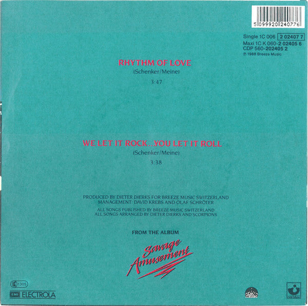 Scorpions : Rhythm Of Love (7", Single)