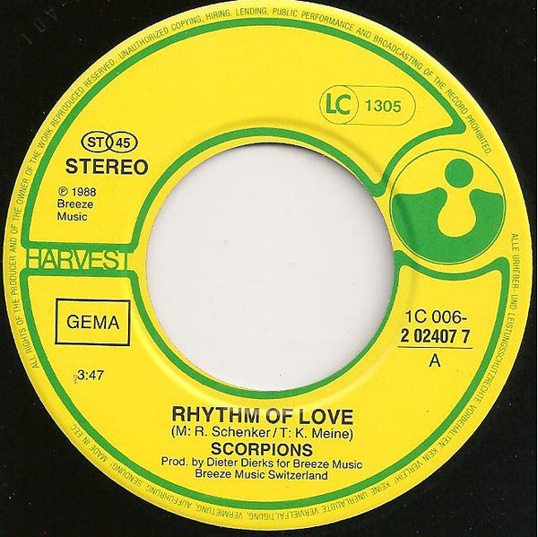Scorpions : Rhythm Of Love (7", Single)