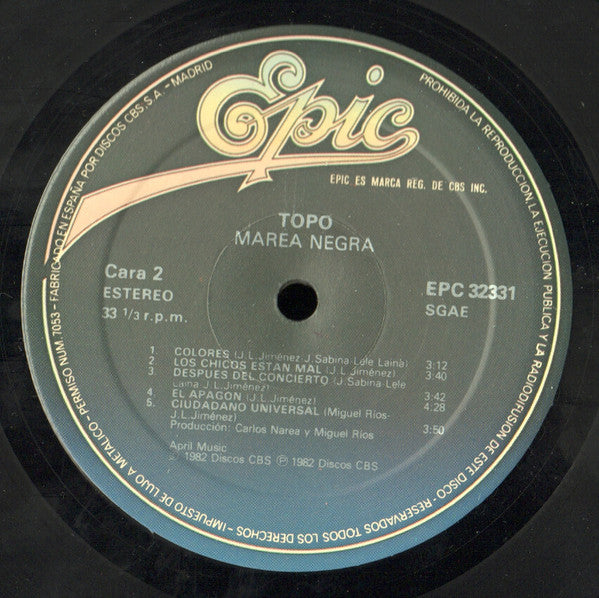Topo (5) : Marea Negra (LP, Album, RE)