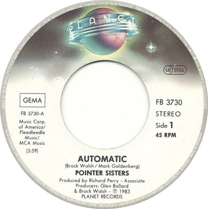 Pointer Sisters : Automatic / Nightline (7", Single, Lar)