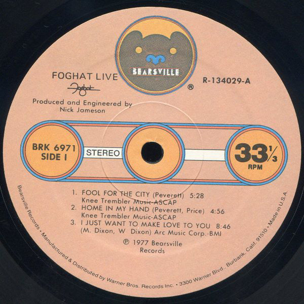 Foghat : Live (LP, Album, Club, Ind)
