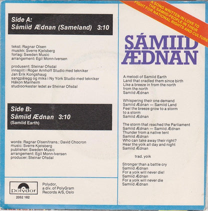 Sverre Kjelsberg / Mattis Hætta : Sámiid Ædnan (7", Single)