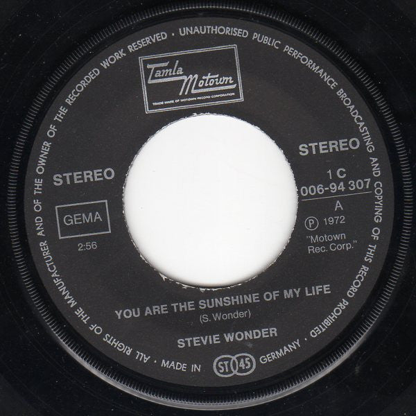 Stevie Wonder : You Are The Sunshine Of My Life (7", Single)