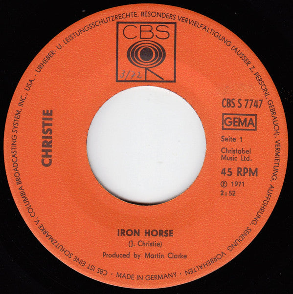 Christie : Iron Horse (7", Single)