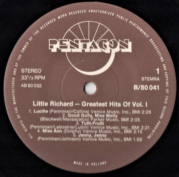 Little Richard : Greatest Hits Of Little Richard - Vol.1 (LP, Comp)