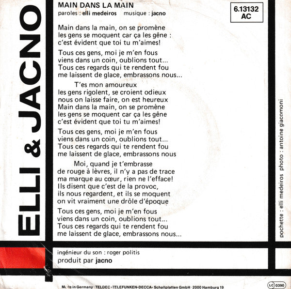 Elli & Jacno : Main Dans La Main (7", Single)