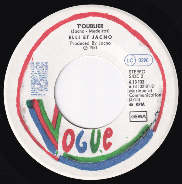 Elli & Jacno : Main Dans La Main (7", Single)