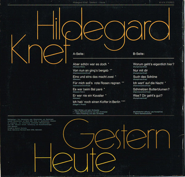 Hildegard Knef : Gestern Heute (LP, Comp, Club, S/Edition)
