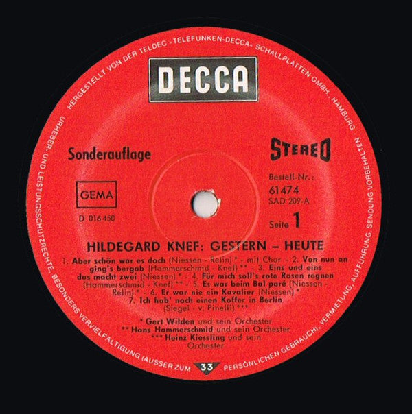 Hildegard Knef : Gestern Heute (LP, Comp, Club, S/Edition)