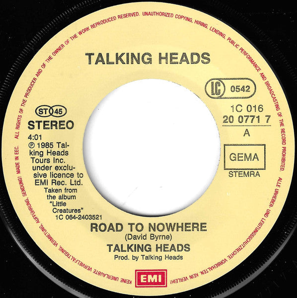 Talking Heads : Road To Nowhere (7", Single)