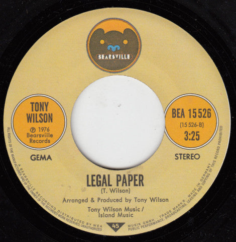 Tony Wilson (3) : I Like Your Style (7", Single)