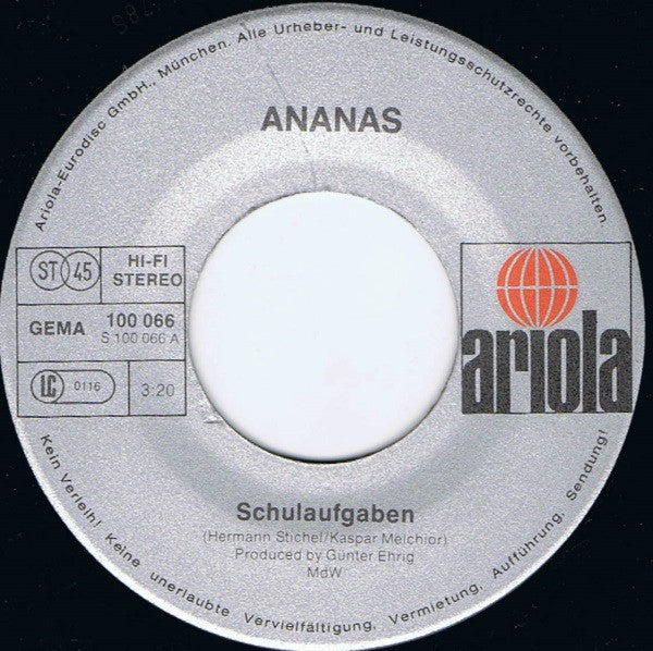 Ananas (2) : Schulaufgaben (7", Single)
