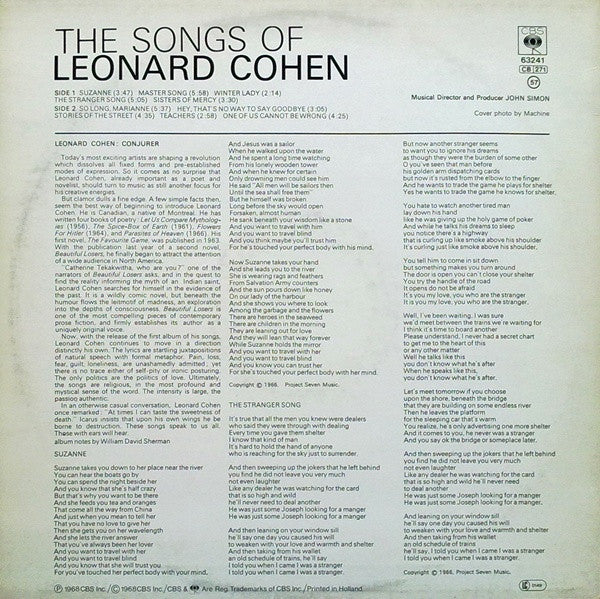 Leonard Cohen : Songs Of Leonard Cohen (LP, Album, RE)