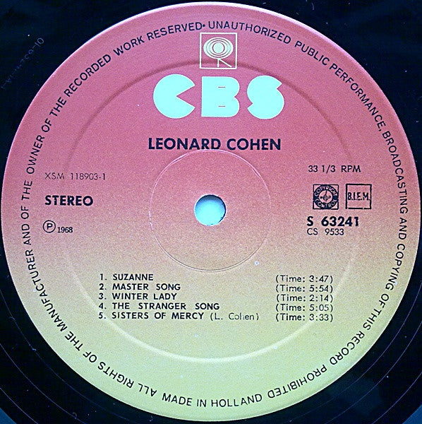 Leonard Cohen : Songs Of Leonard Cohen (LP, Album, RE)