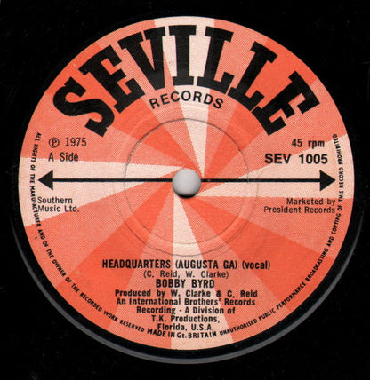 Bobby Byrd : Headquarters (Augusta Ga) (7", Single)
