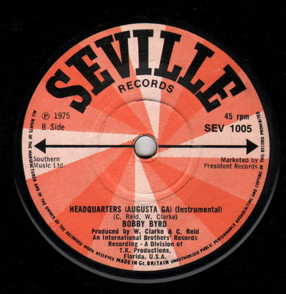 Bobby Byrd : Headquarters (Augusta Ga) (7", Single)