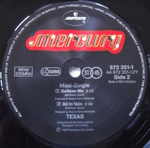 Texas : I Don't Want A Lover (Full Version) (12", Maxi)