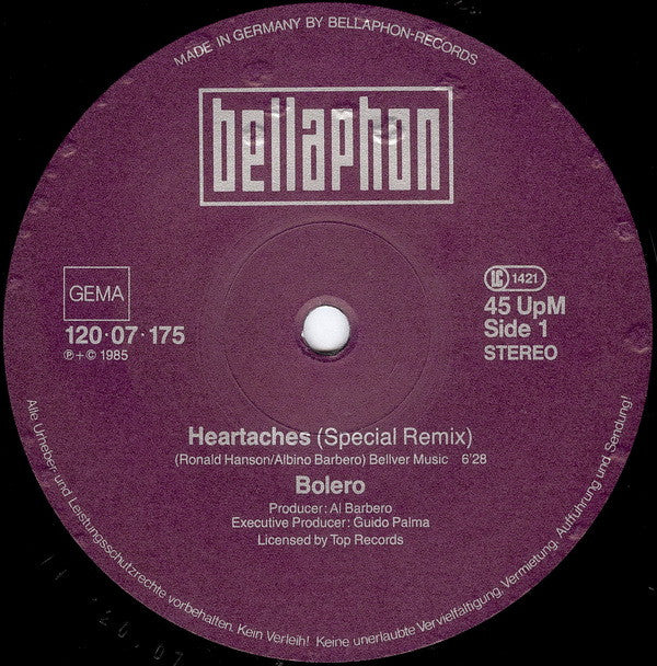 Bolero : Heartache (12", Maxi)
