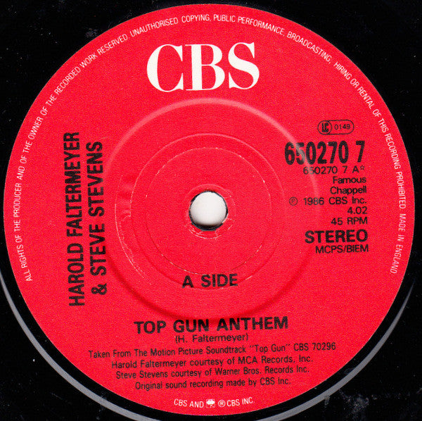 Harold Faltermeyer and Steve Stevens : Top Gun Anthem (7", Single)
