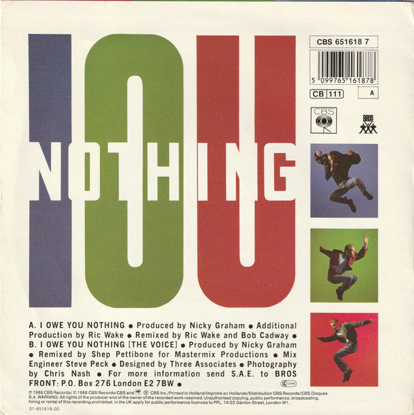 Bros : I Owe You Nothing (7", Single)