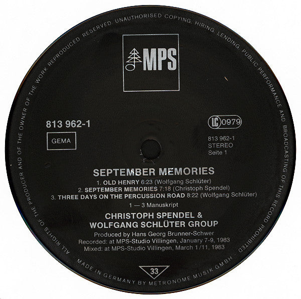 Christoph Spendel & Wolfgang Schlüter Group : September Memories (LP, Album)