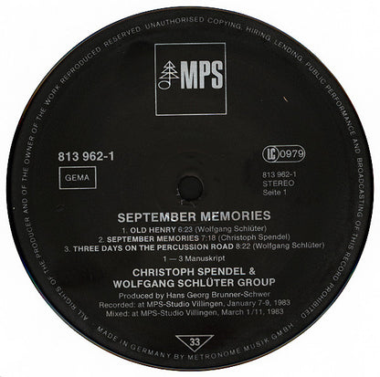 Christoph Spendel & Wolfgang Schlüter Group : September Memories (LP, Album)