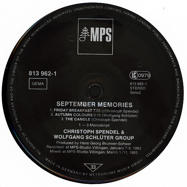 Christoph Spendel & Wolfgang Schlüter Group : September Memories (LP, Album)