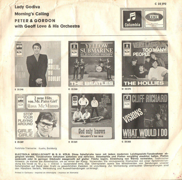 Peter & Gordon : Lady Godiva / Morning's Calling (7", Single)