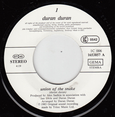 Duran Duran : Union Of The Snake (7", Single)