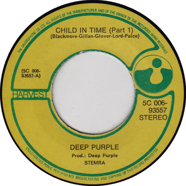 Deep Purple : Child In Time (7", Single, Pur)