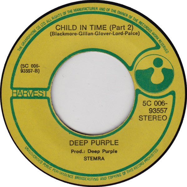 Deep Purple : Child In Time (7", Single, Pur)
