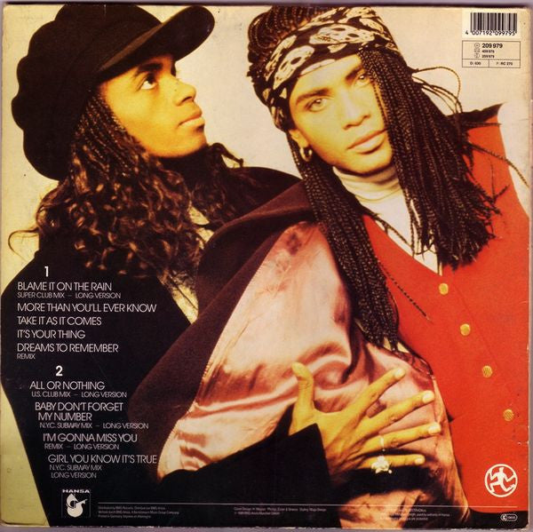 Milli Vanilli : All Or Nothing - The U.S.-Remix Album (LP, Album, Gat)