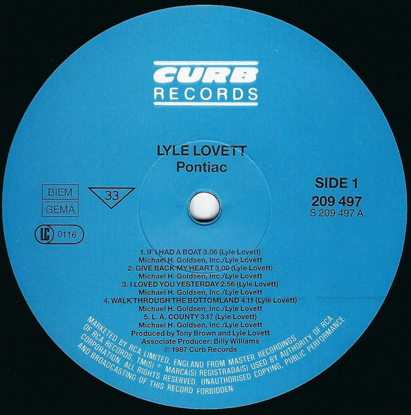 Lyle Lovett : Pontiac (LP, Album)