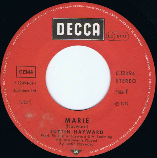Justin Hayward : Marie (7", Single)