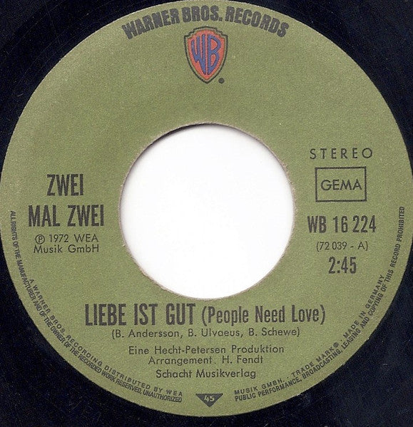 Zwei Mal Zwei : Liebe Ist Gut (7")